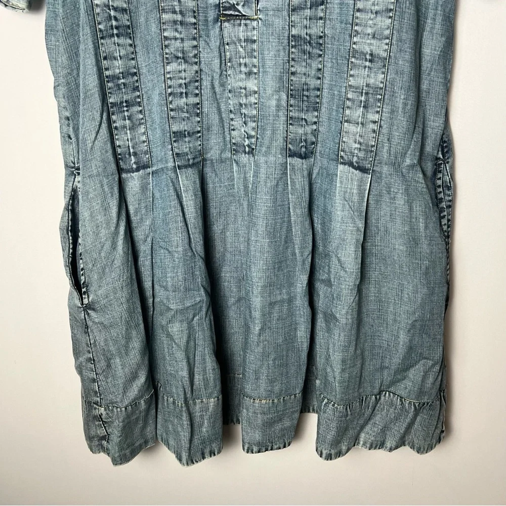 Uncle Frank Short Sleeve Collared Blue Denim Shift Dress Pockets Small Boho - Picture 3 of 11